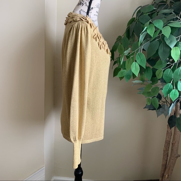 Design Options By Philip & Jane Gordon Vintage Gold Metallic Knit Top Sz M - Picture 6 of 14